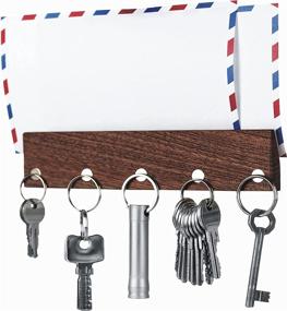 img 2 attached to 🔑 BIZYAC Magnetic Key Holder for Wall: Self Adhesive Key Rack with 5 Magnetic Hooks - Walnut Wood Wall Mount Mail Organizer and Hanger for Door Entryway, Hallway, and Office