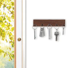 img 1 attached to 🔑 BIZYAC Magnetic Key Holder for Wall: Self Adhesive Key Rack with 5 Magnetic Hooks - Walnut Wood Wall Mount Mail Organizer and Hanger for Door Entryway, Hallway, and Office