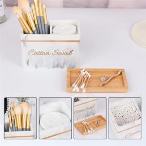 img 3 attached to 🛁 White Marble Cotton Swab and Cotton Ball Holder with Lid - 2 Compartment Resin Storage Box for Bathroom Accessories and Cosmetics - Stylish Countertop Organizer Containers with Gold Trim