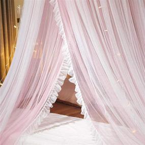 img 1 attached to 👑 VARWANEO Princess Bed Canopy for Girls - Double Layer Sheer Mesh Dome Bed Curtain - Round Lace Princess Mosquito Net Tent with LED Stars String Lights in Pink/White