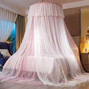 img 4 attached to 👑 VARWANEO Princess Bed Canopy for Girls - Double Layer Sheer Mesh Dome Bed Curtain - Round Lace Princess Mosquito Net Tent with LED Stars String Lights in Pink/White