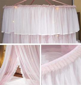 img 2 attached to 👑 VARWANEO Princess Bed Canopy for Girls - Double Layer Sheer Mesh Dome Bed Curtain - Round Lace Princess Mosquito Net Tent with LED Stars String Lights in Pink/White