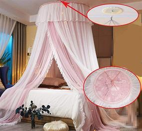 img 3 attached to 👑 VARWANEO Princess Bed Canopy for Girls - Double Layer Sheer Mesh Dome Bed Curtain - Round Lace Princess Mosquito Net Tent with LED Stars String Lights in Pink/White