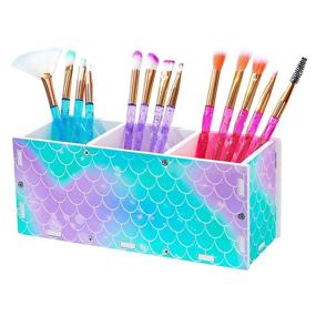 img 4 attached to 🧜 MHJY Mermaid Makeup Brush Holder & Pencil Organizer | Aqua Green | 3 Slots Cosmetic Stationery Storage