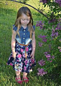 img 1 attached to 👗 YJ.GWL Denim Floral Swing Skirt with Belt: Fashionable Girls Dresses for 2-10 Years - Blue