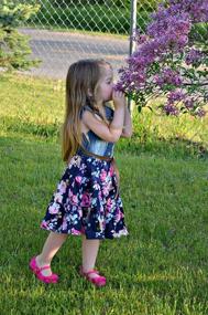 img 3 attached to 👗 YJ.GWL Denim Floral Swing Skirt with Belt: Fashionable Girls Dresses for 2-10 Years - Blue