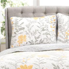 img 3 attached to 🌼 Lush Decor Yellow Aprile Reversible Quilt 3 Piece Bedding Set - Floral Leaf Design - Full Queen Size - Gray