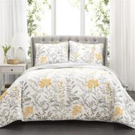 🌼 lush decor yellow aprile reversible quilt 3 piece bedding set - floral leaf design - full queen size - gray logo