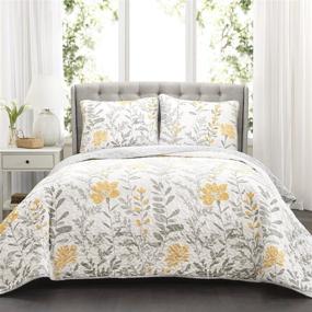 img 4 attached to 🌼 Lush Decor Yellow Aprile Reversible Quilt 3 Piece Bedding Set - Floral Leaf Design - Full Queen Size - Gray