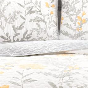 img 2 attached to 🌼 Lush Decor Yellow Aprile Reversible Quilt 3 Piece Bedding Set - Floral Leaf Design - Full Queen Size - Gray