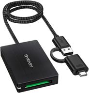 aluminum xqd card reader adapter, byeasy usb 3.0 memory card reader/writer with usb 3.1 and usb c ports, braided cable, compatible with sony g/m series, nikon, lexar professional xqd card logo