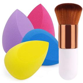 img 4 attached to 💄 BEAKEY 4+1Pcs Makeup Sponges with Powder Brush: Professional Blending Sponge Set for Liquid Cream and Powder Makeup - Beauty Sponge Blender & Kabuki Brush Combo