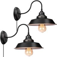 🏡 elibbren farmhouse gooseneck plug in wall sconce - industrial barn wall light with 5.9ft cord, bathroom vanity wall light fixture for bedroom nightstand - set of 2 логотип