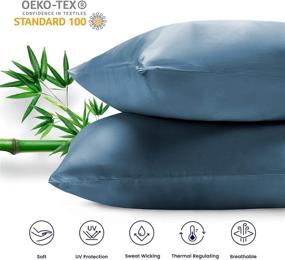 img 2 attached to 🌿 100% Bamboo Pillowcase Set of 2 - Silky Soft and Smooth Cooling Pillow Covers, King Size (20x40 inch), Blue