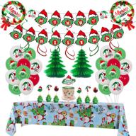 christmas decorations including balloons tablecloth logo