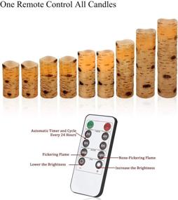 img 2 attached to 🕯️ Set of 9 Flameless Battery Operated Birch Bark Effect LED Candles - Real Wax Pillar Candles with Remote Control and Timer: 4", 5", 6", 7", 8", 9