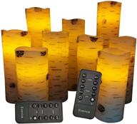 🕯️ set of 9 flameless battery operated birch bark effect led candles - real wax pillar candles with remote control and timer: 4", 5", 6", 7", 8", 9 logo