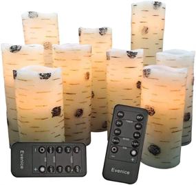img 3 attached to 🕯️ Set of 9 Flameless Battery Operated Birch Bark Effect LED Candles - Real Wax Pillar Candles with Remote Control and Timer: 4", 5", 6", 7", 8", 9