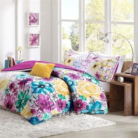 img 3 attached to 🌸 Intelligent Design Comforter Set Olivia: Vibrant Floral Teen Bedding for Girls Bedroom Full/Queen-Blue