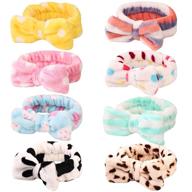 🛀 coral fleece 8 pack spa headband: perfect for washing face, makeup & shower - terry cloth bow headbands for women - facial hair band logo