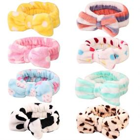 img 4 attached to 🛀 Coral Fleece 8 Pack Spa Headband: Perfect for Washing Face, Makeup & Shower - Terry Cloth Bow Headbands for Women - Facial Hair Band