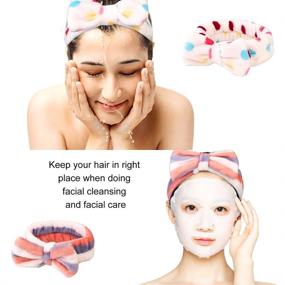 img 2 attached to 🛀 Coral Fleece 8 Pack Spa Headband: Perfect for Washing Face, Makeup & Shower - Terry Cloth Bow Headbands for Women - Facial Hair Band