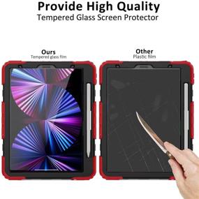 img 3 attached to 🔴 Red iPad Pro 11 Case 2021/2020/2018, iPad Air 4th Gen Case - Shockproof Full Body Protection, 9H Tempered Glass, Wireless Charging Support, Rotating Kickstand & Hand Strap