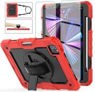 🔴 red ipad pro 11 case 2021/2020/2018, ipad air 4th gen case - shockproof full body protection, 9h tempered glass, wireless charging support, rotating kickstand & hand strap logo