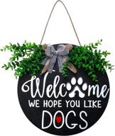 🐾 front door welcome sign, dog-friendly wreaths for porch decor, rustic wooden door hangers for outdoor hanging, we hope you like it логотип