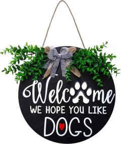 img 4 attached to 🐾 Front Door Welcome Sign, Dog-Friendly Wreaths for Porch Decor, Rustic Wooden Door Hangers for Outdoor Hanging, We Hope You Like it