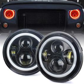 img 1 attached to Atubeix 7-дюймовые LED-фары с кольцевой светодиодной подсветкой (Halo) для Jeep H6024 2007-2017 Wrangler JK JKU (черный с красным Halo)