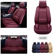 🚗 premium burgundy leather car seat covers: oasis auto os-002, universal fit set for 5 passenger cars & suvs – full set of faux leatherette automotive vehicle cushions, stylish auto interior accessories logo