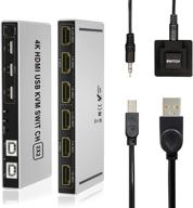 2-портовый hdmi kvm-переключатель с двумя мониторами 4k@60гц - расширенным дисплеем, переключателем клавиатуры и мыши с 2 входами и 2 выходами и кнопкой переключения - поддерживает аудиовыход, usb-освобождение и включает в себя 2 шт. usb-кабелей. логотип