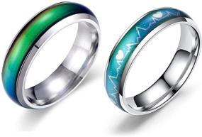 img 4 attached to 💍 Revitalize Love with the 2 Pcs 6MM Comfort Fit Stainless-Steel Color Changing Heart Mood Ring - Ideal for Wedding, Anniversary, and Promise