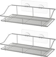 🚿 smartake 2-pack shower caddy: wall-mounted adhesive bathroom shelf for strong, drill-free storage - stainless steel organizers (9.9 inches), silver logo