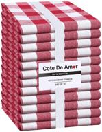 🧵 high-quality cote de amor set of 12 cotton kitchen dish towels - absorbent, durable, and washable tea towels for restaurant cleaning - stylish buffalo plaid check design with hanging loop - red and white логотип