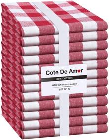 img 4 attached to 🧵 High-Quality Cote De Amor Set of 12 Cotton Kitchen Dish Towels - Absorbent, Durable, and Washable Tea Towels for Restaurant Cleaning - Stylish Buffalo Plaid Check Design with Hanging Loop - Red and White