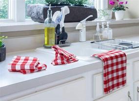 img 1 attached to 🧵 High-Quality Cote De Amor Set of 12 Cotton Kitchen Dish Towels - Absorbent, Durable, and Washable Tea Towels for Restaurant Cleaning - Stylish Buffalo Plaid Check Design with Hanging Loop - Red and White