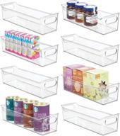 🍱 8 pack clear bpa free mdesign plastic food storage bin with handles - kitchen pantry cabinet, refrigerator, freezer organizer for fruit, yogurt, snacks, pasta логотип