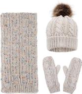 3-piece cable knit beanie hat, gloves & scarf set for women- perfect winter accessories logo