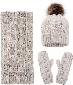 img 4 attached to 3-Piece Cable Knit Beanie Hat, Gloves & Scarf Set for Women- Perfect Winter Accessories