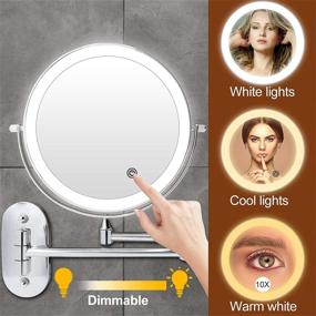 img 2 attached to 💡 Enhanced Wall Mounted Lighted Vanity Mirror: 8 Inch Chrome Makeup Mirror, 1X/10X Magnification, 3 Color Lights, Double Sided Dimmable, 360 Degree Screen Touch for Perfect Shaving and Makeup