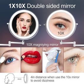 img 1 attached to 💡 Enhanced Wall Mounted Lighted Vanity Mirror: 8 Inch Chrome Makeup Mirror, 1X/10X Magnification, 3 Color Lights, Double Sided Dimmable, 360 Degree Screen Touch for Perfect Shaving and Makeup