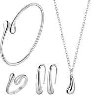 💎 exquisite 4pcs sterling silver jewelry set: teardrop necklace, earrings, bracelet, and ring for women logo