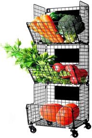 img 4 attached to X-cosrack 3 Tier Metal Wire Baskets - Versatile Wall Storage Organizer with Wheels, S-Hooks, and Adjustable Chalkboards - Perfect for Kitchen, Fruits, Vegetables, Toiletries, and Bathroom Rack in Black