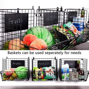 img 1 attached to X-cosrack 3 Tier Metal Wire Baskets - Versatile Wall Storage Organizer with Wheels, S-Hooks, and Adjustable Chalkboards - Perfect for Kitchen, Fruits, Vegetables, Toiletries, and Bathroom Rack in Black