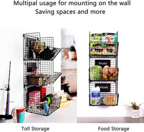 img 2 attached to X-cosrack 3 Tier Metal Wire Baskets - Versatile Wall Storage Organizer with Wheels, S-Hooks, and Adjustable Chalkboards - Perfect for Kitchen, Fruits, Vegetables, Toiletries, and Bathroom Rack in Black