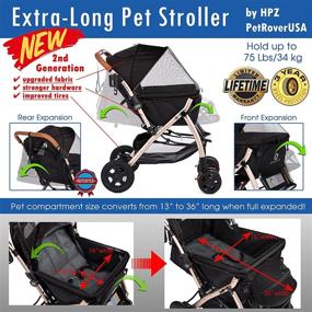 img 3 attached to 🐾 HPZ-PR America HPZ Pet Rover Premium Heavy Duty Dog/Cat Stroller: Zipperless Entry, Pump-Free Rubber Tires, Travel Carriage for Small, Medium, Large Pets – X-Large, Black 2nd-Gen. – Pack of 1