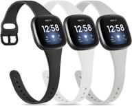 📦 3-pack slim fitbit versa 3/sense bands - soft silicone replacement sport wristbands for women and men (black, grey, white) logo
