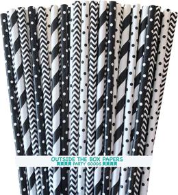 img 1 attached to 🎉 100 Pack of 7.75-Inch Black and White Paper Straws with Stripe, Chevron, and Polka Dot Patterns